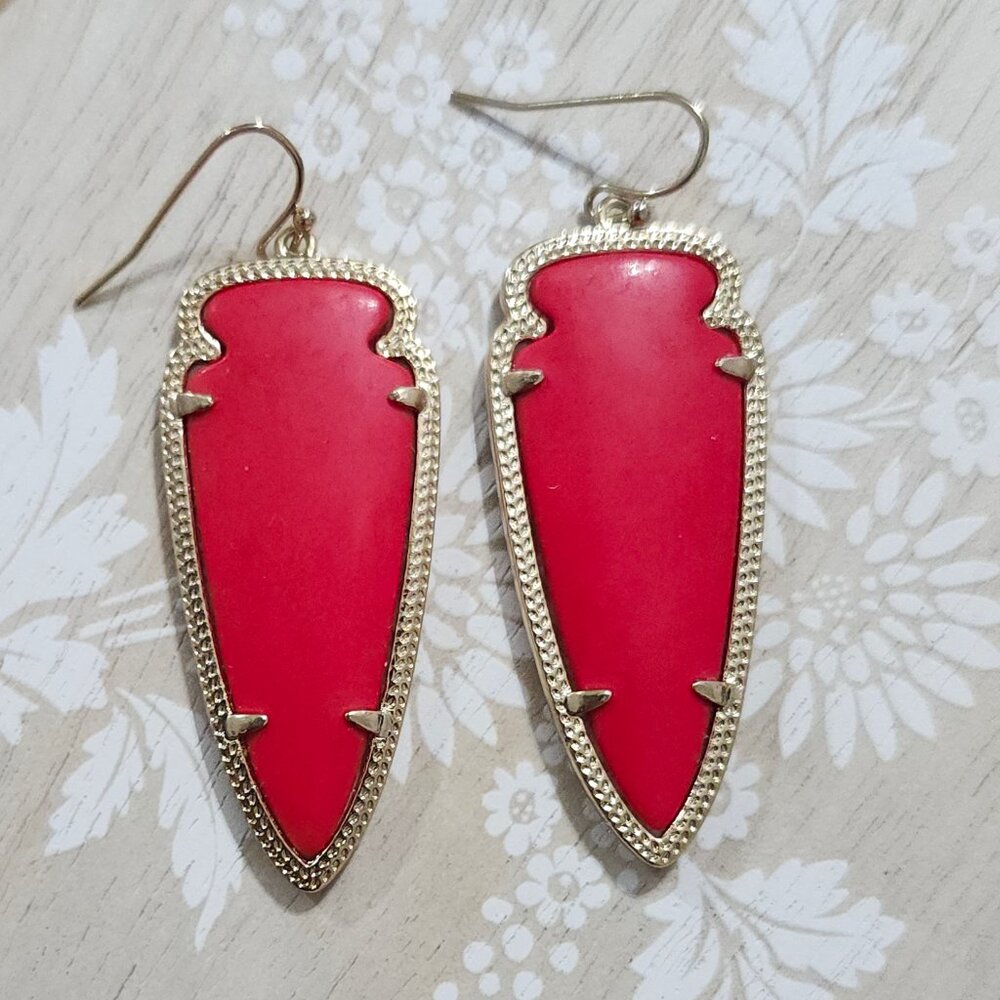 Kendra Scott Bright Red Arrow Arrowhead Skylar Gold Drop Earrings